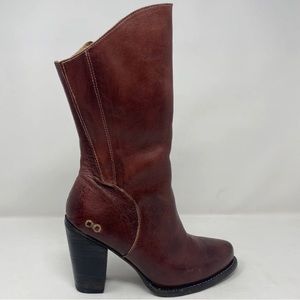 Bedstu Embark P Teak Rowan Size 8.5 Zipper Block Heeled Boots Calf Red Burgundy
